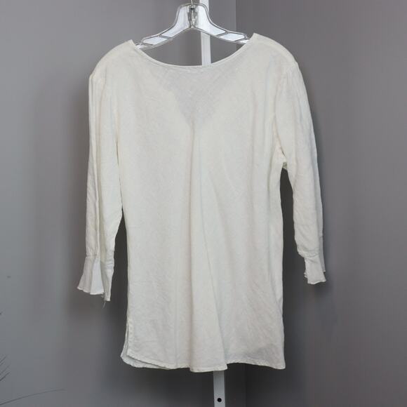 Subtle Tones Linen Tunic Top White Raw Hem Pullover S/M Made in USA - Picture 2 of 7